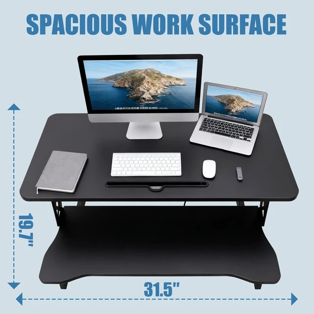 Alt view image 3 of 5 - Standing Desk Converter, Height Adjustable, Dual Monitor with Keyboard Tray