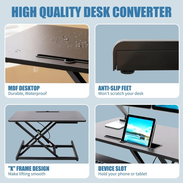 Alt view image 5 of 5 - Standing Desk Converter, Height Adjustable, Dual Monitor with Keyboard Tray
