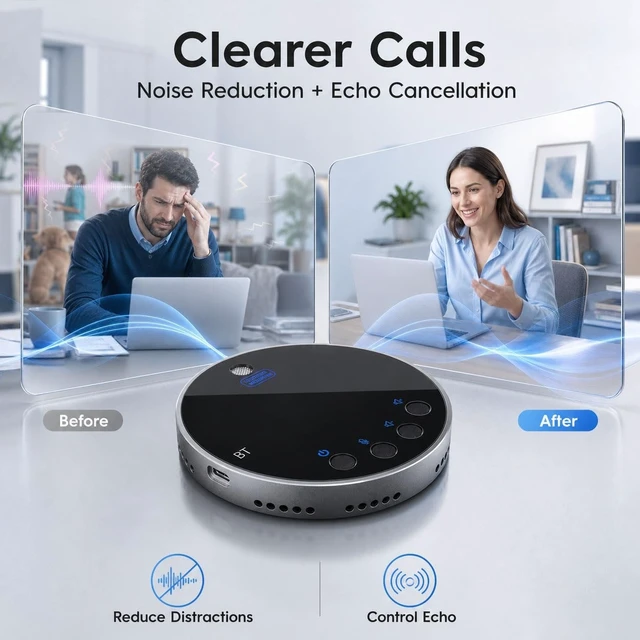 Alt view image 2 of 5 - lorvannis Bluetooth Conference Speaker and Microphone, Bluetooth Speakerphone for Small Meeting RoomWireless Conference Speaker 360Voice Pick up with Noise Cancellation Mics for Computer/Laptop