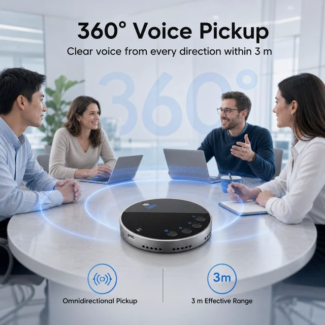 Alt view image 3 of 5 - lorvannis Bluetooth Conference Speaker and Microphone, Bluetooth Speakerphone for Small Meeting RoomWireless Conference Speaker 360Voice Pick up with Noise Cancellation Mics for Computer/Laptop