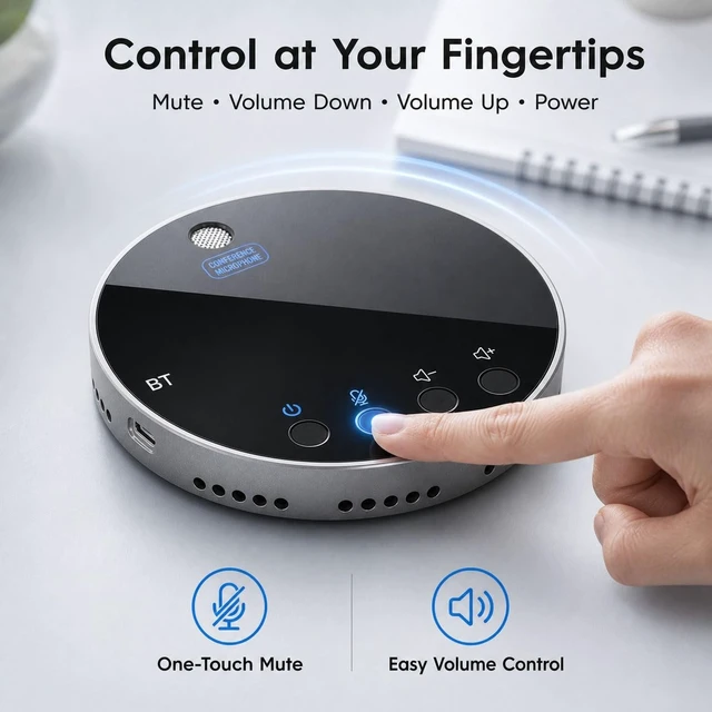 Alt view image 5 of 5 - lorvannis Bluetooth Conference Speaker and Microphone, Bluetooth Speakerphone for Small Meeting RoomWireless Conference Speaker 360Voice Pick up with Noise Cancellation Mics for Computer/Laptop
