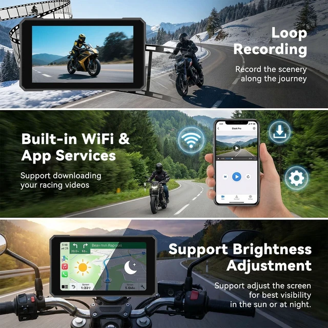 Alt view image 5 of 5 - Motorcycle CarPlay Screen with 1080P Dual Dash Camera, TPMS Sensor Included