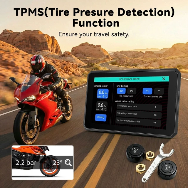 Alt view image 3 of 5 - Motorcycle CarPlay Screen with 1080P Dual Dash Camera, TPMS Sensor Included