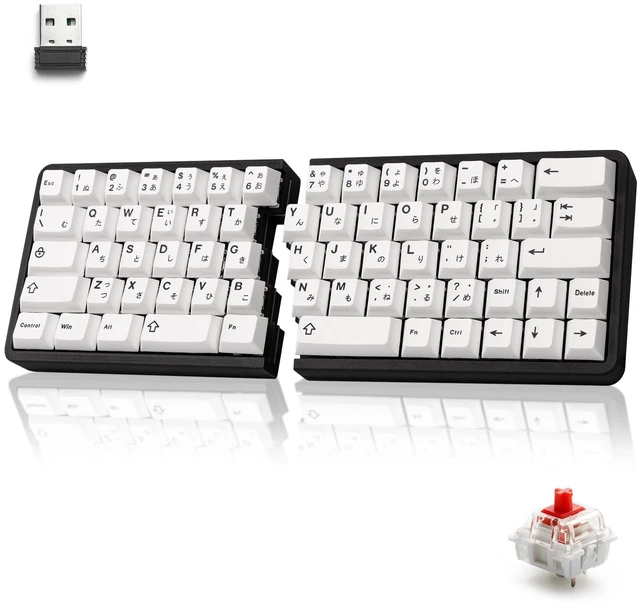 Main image of YIVU Split Mechanical Keyboard, 60% Wireless Ergonomic Design, 2.4G, Hot-Swappable Red Switches, QMK/Vial Programmable, Black