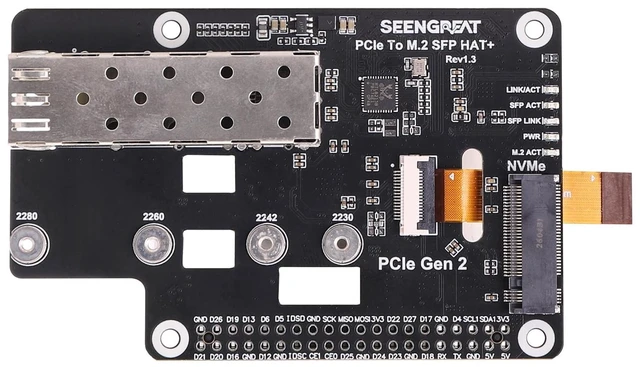 Main image of PCIe M.2 NVMe & SFP HAT+ for Raspberry Pi 5, NAS Adapter Board