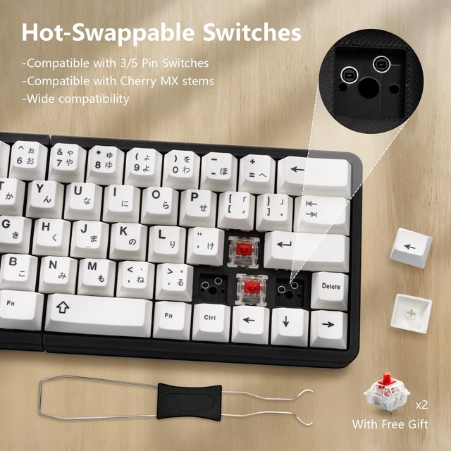 Alt view image 4 of 5 - YIVU Split Mechanical Keyboard, 60% Wireless Ergonomic Design, 2.4G, Hot-Swappable Red Switches, QMK/Vial Programmable, Black