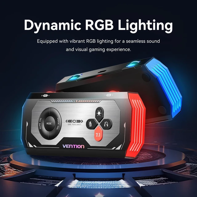 Alt view image 2 of 5 - VENTION 7.1 Gaming DAC External USB Sound Card, 7.1 Virtual Surround Sound Blaster, 24bit/192KHz, RGB Light System, Gaming Audio Amplifier Compatible with PS5, PS4, Xbox, Nintendo Switch, PC, Headset