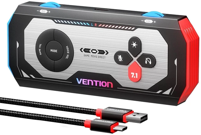 Main image of VENTION 7.1 Gaming DAC External USB Sound Card, 7.1 Virtual Surround Sound Blaster, 24bit/192KHz, RGB Light System, Gaming Audio Amplifier Compatible with PS5, PS4, Xbox, Nintendo Switch, PC, Headset