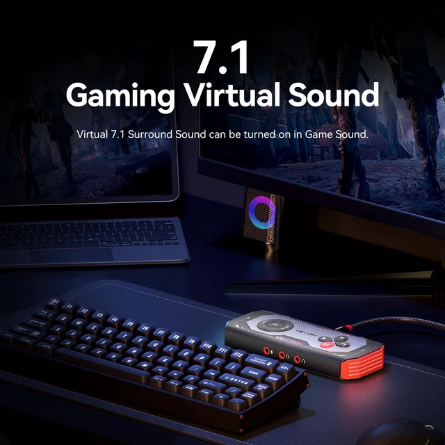 Alt view image 3 of 5 - VENTION 7.1 Gaming DAC External USB Sound Card, 7.1 Virtual Surround Sound Blaster, 24bit/192KHz, RGB Light System, Gaming Audio Amplifier Compatible with PS5, PS4, Xbox, Nintendo Switch, PC, Headset