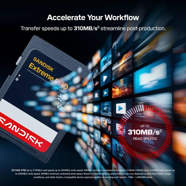 Alt view image 4 of 5 - SanDisk 256GB Extreme PRO SD UHS-II V90 Memory Card, Up to 310MB/s Read and 304MB/s Write, 8K, IP68 Water and Dust Resistant, SDSDXDE-256G-GN4IN
