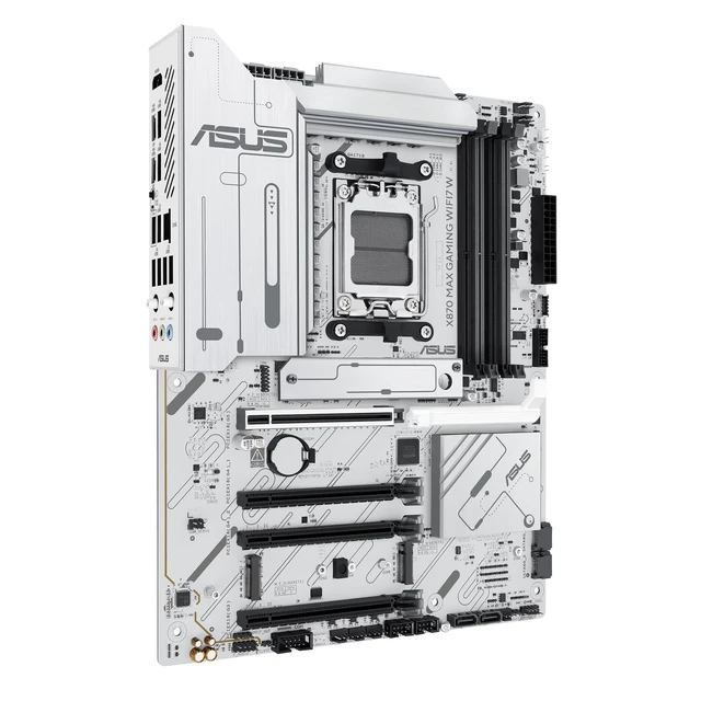 Alt view image 3 of 5 - ASUS X870 MAX GAMING WIFI7 W AMD AM5 ATX Motherboard, 8-layer White PCB, 12+2+1 80A DrMOS, DDR5, PCIe 5.0 x16 Q-Release, 3x M.2, Wi-Fi 7 Q-Antenna, USB4 Type-C, 2.5Gb LAN, BIOS FlashBack, Aura Sy
