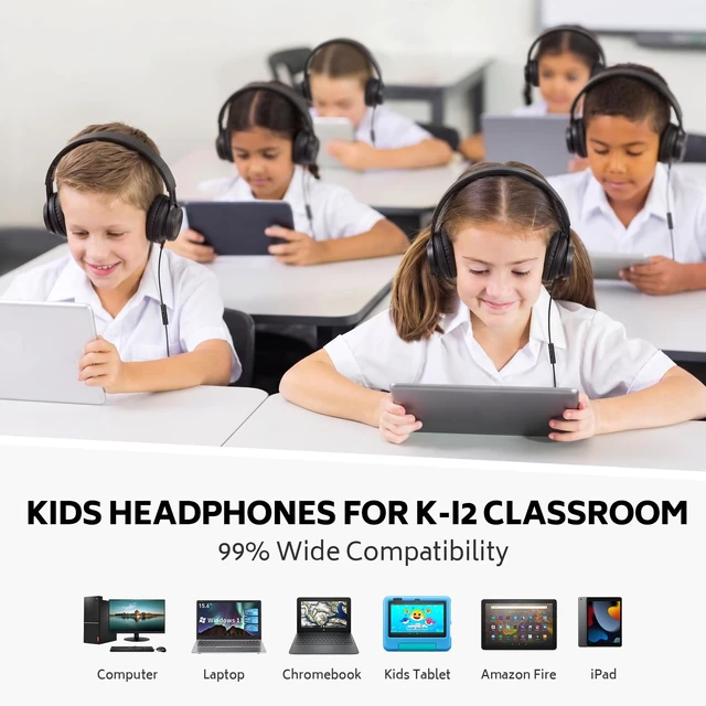 Alt view image 4 of 5 - AILIHEN Kids Headphones Bulk 10 Pack with Microphone & 3.5MM Jack, Black