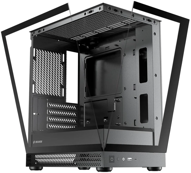 Main image of Okinos Aqua UNO Micro ATX Case, Case Only No Fans Included, No Radiator Support, Max GPU Length 309mm, Quick-Release Panoramic Tempered Glass Front & Side, Type-C 5Gbps, Black
