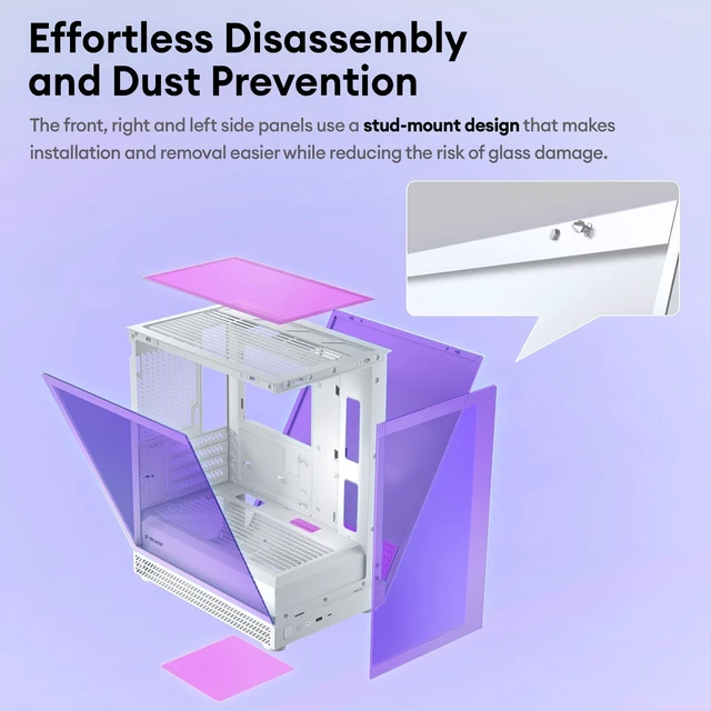 Alt view image 5 of 5 - Okinos Aqua UNO Micro ATX Case, Case Only No Fans Included, No Radiator Support, Max GPU Length 309mm, Quick-Release Panoramic Tempered Glass Front & Side, Type-C 5Gbps, Black
