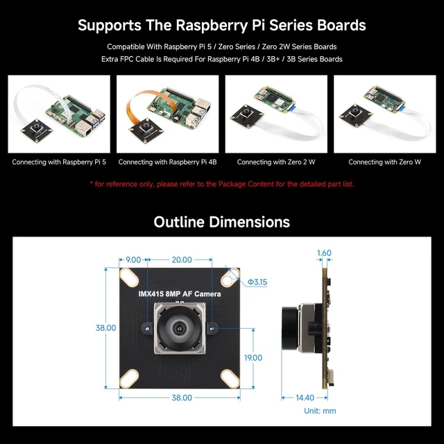 Alt view image 5 of 5 - Waveshare IMX415 8MP MIPI Camera Module, Autofocus, 95.5 D-FOV, Distortion-Free, Compatible with Raspberry Pi 5 / 4B / 3 / Zero