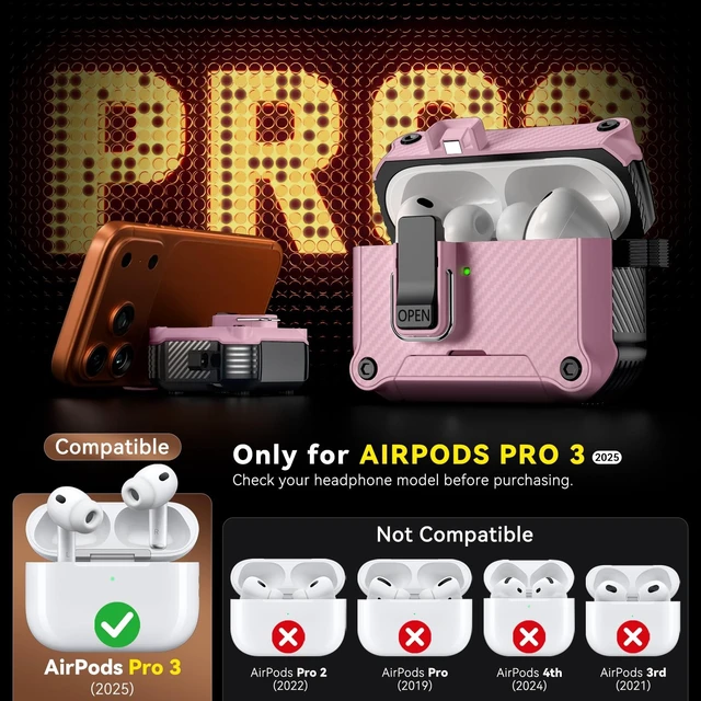Alt view image 2 of 5 - Inesore for AirPods Pro 3 Case with Secure Lock (Pink)