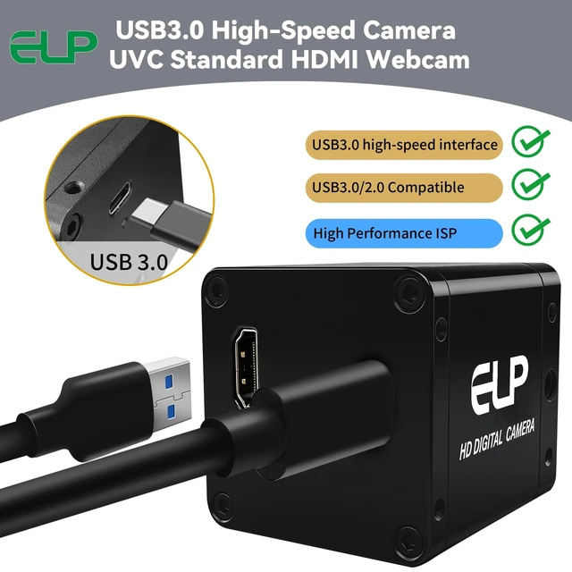 Alt view image 3 of 5 - ELP 4K 60fps USB3.0 HDMI Camera H.264 Wide Angle High Speed UVC Lightburn Cameras for Computer Low Illumination Simultaneous Output PC Webcam M12 100 Web_Camera for Windows Linux Mac TV Projector