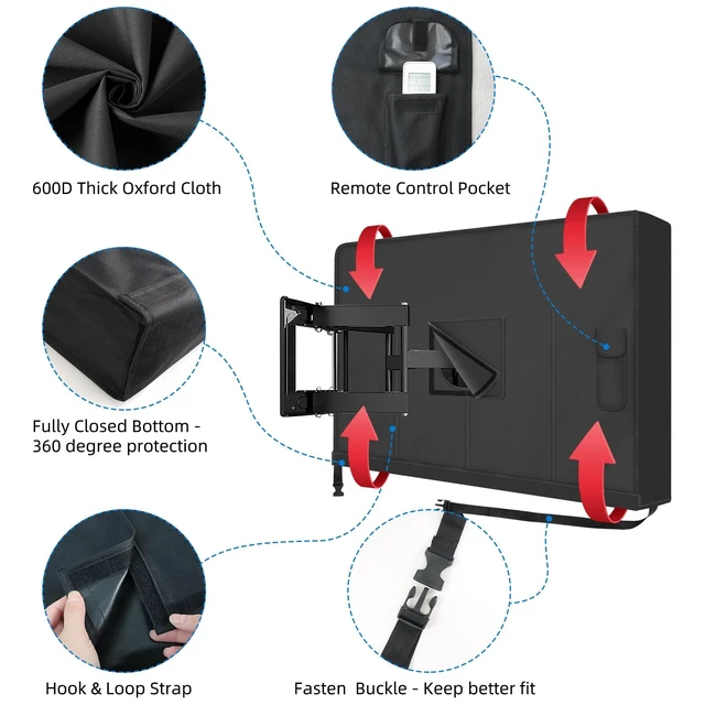Alt view image 3 of 5 - Outdoor TV Cover 70 to 75 inch Waterproof, 600D Heavy Duty Full Protection TV Outdoor Covers with Waterproof Zipper for Outside Flat Screen TV, Black, Cover Size 68"W x 42.5"H x 5"D, Fit for Standard