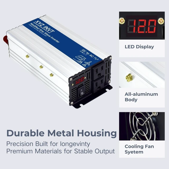 Alt view image 2 of 5 - XYZ INVT 1000W Power Inverter 12V DC to 110V 120V AC