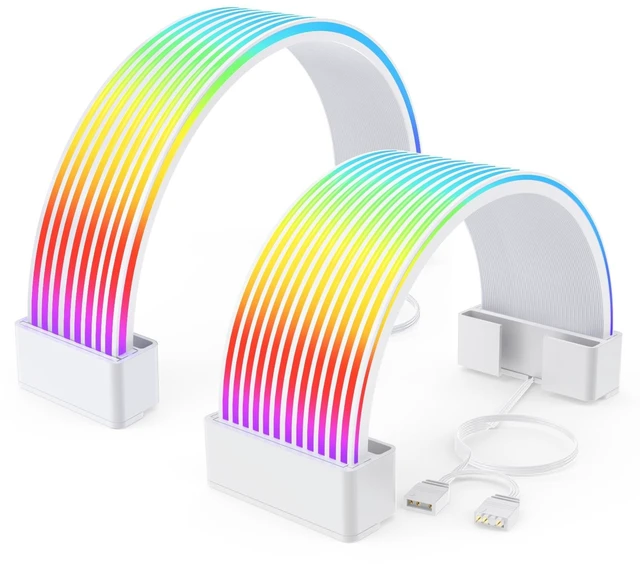 Main image of Auotac RGB Cables Cover Kit, Flex Power Cable Cover for 24-Pin Motherboard and 8-Pin/16-Pin GPU, ARGB PSU Cable Extension with 5V 3-Pin Sync for PC Case Decoration, White