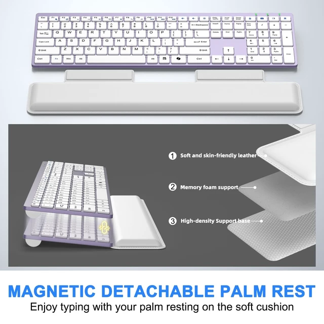 Alt view image 4 of 5 - Wireless Keyboard and Mouse Combo, Full Size Silent Ultra Thin Keyboard with Magnetic Wrist Rest, Optical Mouse, 2.4G Lag-Free Cordless Mice Keyboard Set for Computer, Mac, Laptop, PC, Windows