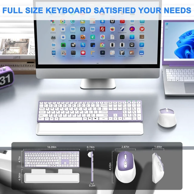 Alt view image 2 of 5 - Wireless Keyboard and Mouse Combo, Full Size Silent Ultra Thin Keyboard with Magnetic Wrist Rest, Optical Mouse, 2.4G Lag-Free Cordless Mice Keyboard Set for Computer, Mac, Laptop, PC, Windows