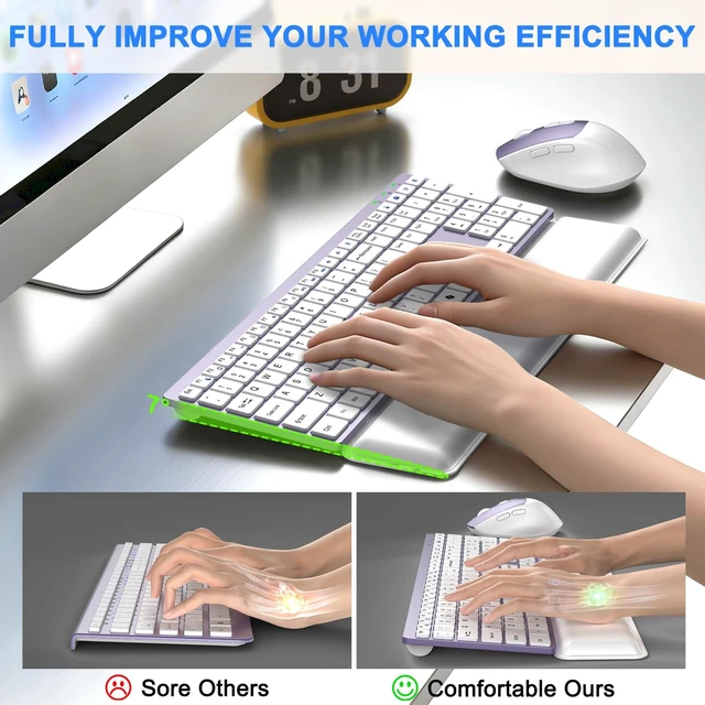 Alt view image 3 of 5 - Wireless Keyboard and Mouse Combo, Full Size Silent Ultra Thin Keyboard with Magnetic Wrist Rest, Optical Mouse, 2.4G Lag-Free Cordless Mice Keyboard Set for Computer, Mac, Laptop, PC, Windows