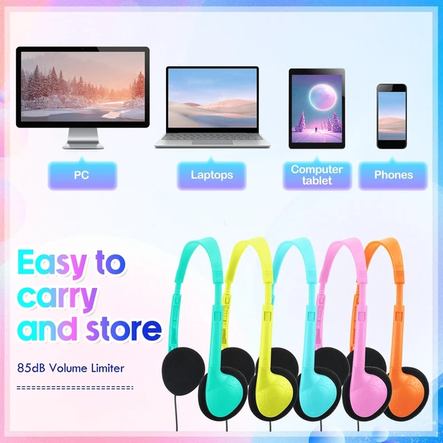 Alt view image 4 of 5 - Hoteam 100 Pack Headphones for Classroom Bulk, Bright Colors, Classic
