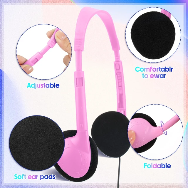 Alt view image 2 of 5 - Hoteam 100 Pack Headphones for Classroom Bulk, Bright Colors, Classic