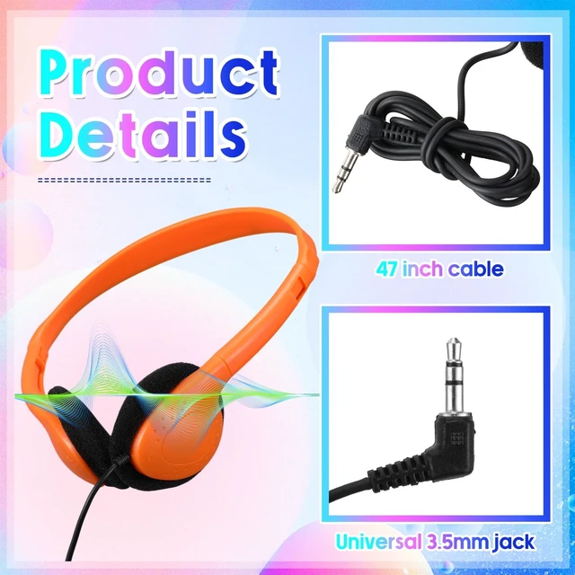 Alt view image 3 of 5 - Hoteam 100 Pack Headphones for Classroom Bulk, Bright Colors, Classic