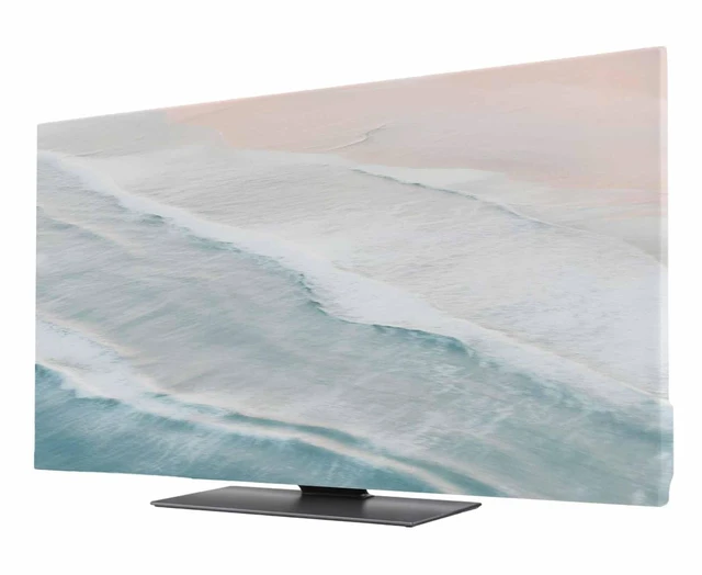 Main image of Blue Summer Beach TV Cover Indoor Elastic TVs Screen Protector, Coastal Nautical Monitor Covers Inside Dust Proof Slipcover, Ocean Beige Seaside 75 Inch TV Cover for Flat or Curved TVs