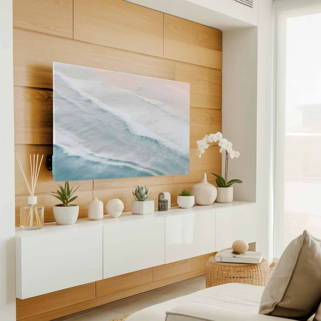 Alt view image 2 of 5 - Blue Summer Beach TV Cover Indoor Elastic TVs Screen Protector, Coastal Nautical Monitor Covers Inside Dust Proof Slipcover, Ocean Beige Seaside 75 Inch TV Cover for Flat or Curved TVs