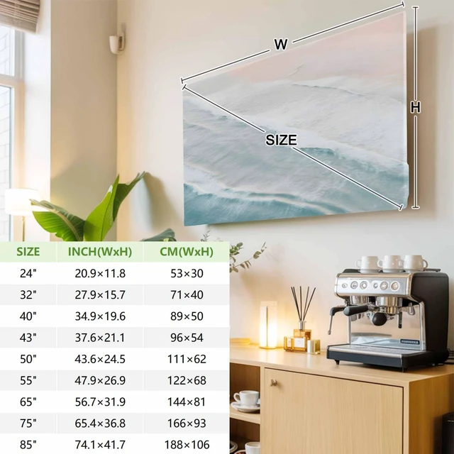Alt view image 3 of 5 - Blue Summer Beach TV Cover Indoor Elastic TVs Screen Protector, Coastal Nautical Monitor Covers Inside Dust Proof Slipcover, Ocean Beige Seaside 75 Inch TV Cover for Flat or Curved TVs