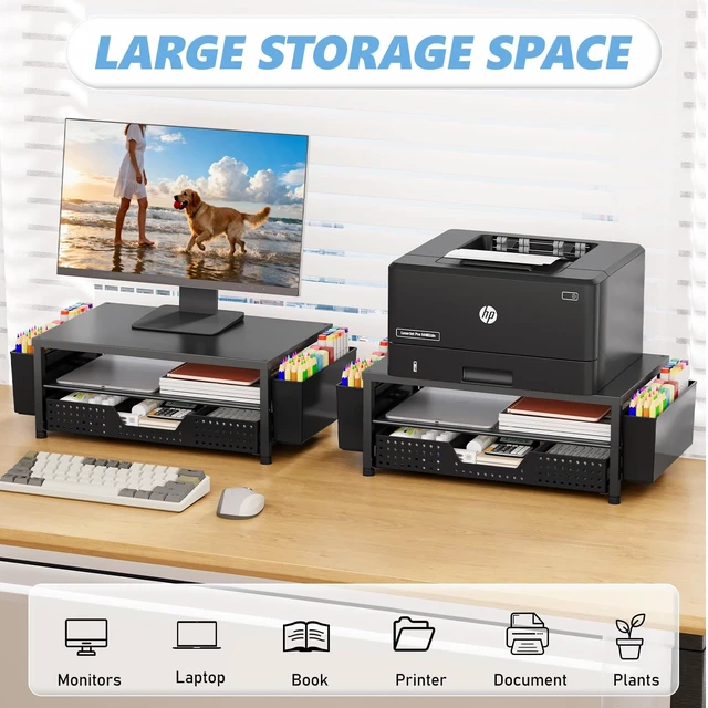 Alt view image 3 of 5 - OPNICE Desk Organizers and Accessories, Computer Monitor Stand Riser with Drawer and 2 Pen Holders, Printer & Laptop Stand, Office Desk Accessories & Workspace Organizers for Home Office Supplies, Bla