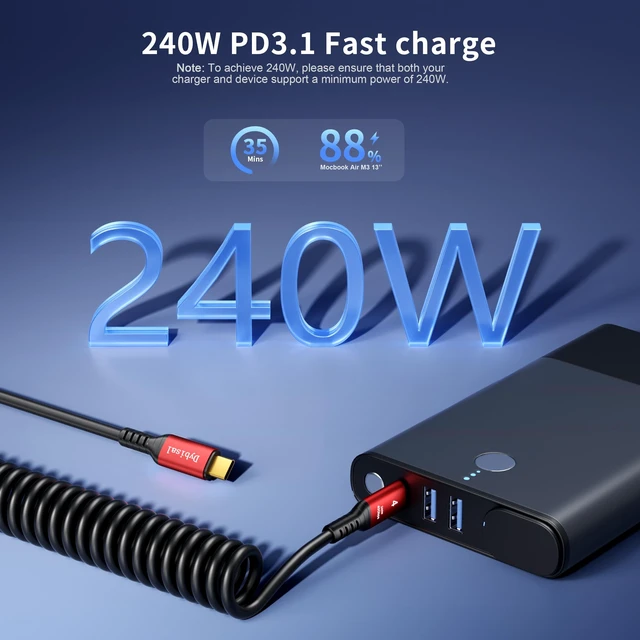 Alt view image 2 of 5 - Dybisal USB C Thunderbolt 4 Coiled Cable 3.3FT 2Pack Compatible, 8K@60Hz, 4K@144Hz, 40Gbps, 240W for iPhone 18/17/16/15, Mac mini M4/6, M5 Pro, Galaxy, SSD, eGPU, USB C Car Charging/Tethering/Carplay