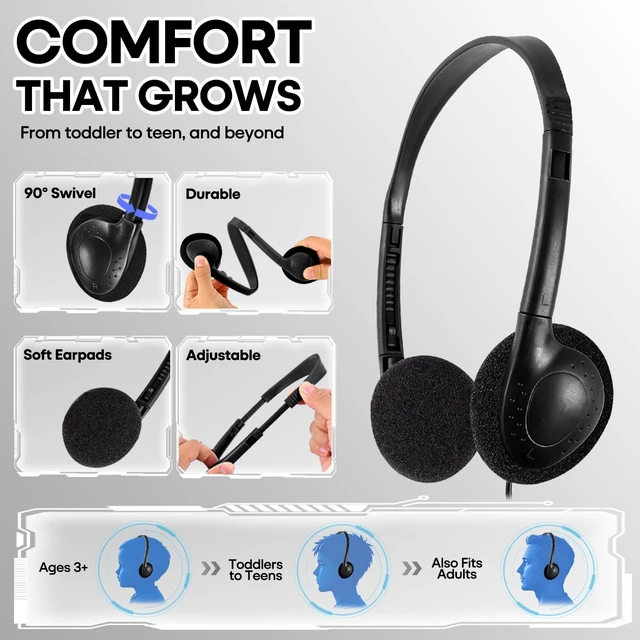 Alt view image 3 of 5 - XOSDA Type C Headphones Bulk for Classroom Kids School 50 Pack, Wholesale USB C Wired Headphones for Children Students Compatible with Smartphones laptops Tablets(LS857C,50 Black)