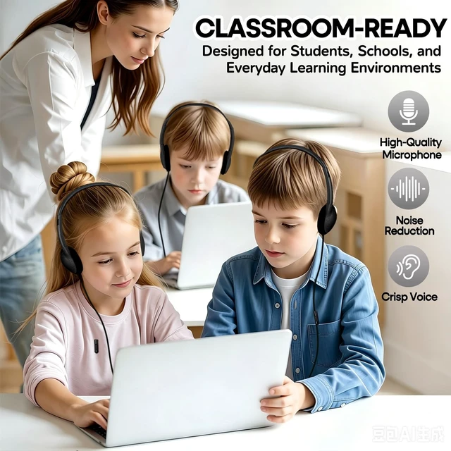 Alt view image 4 of 5 - XOSDA Type C Headphones Bulk for Classroom Kids School 50 Pack, Wholesale USB C Wired Headphones for Children Students Compatible with Smartphones laptops Tablets(LS857C,50 Black)