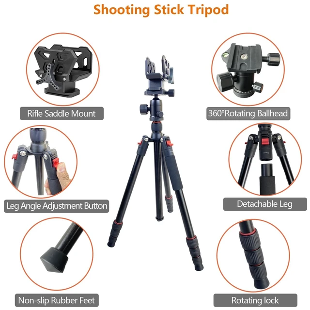 Alt view image 4 of 5 - Adjustable Hunting Shooting Stick Tripod Rifle & Pistol Shooting Rest Stand for Gun,Rifles and Crossbows, Tripods with V Yoke & Shooting Saddle Clamp for Hunting Sticks