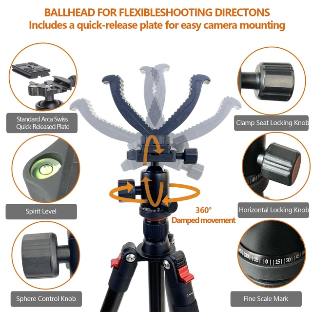 Alt view image 5 of 5 - Adjustable Hunting Shooting Stick Tripod Rifle & Pistol Shooting Rest Stand for Gun,Rifles and Crossbows, Tripods with V Yoke & Shooting Saddle Clamp for Hunting Sticks