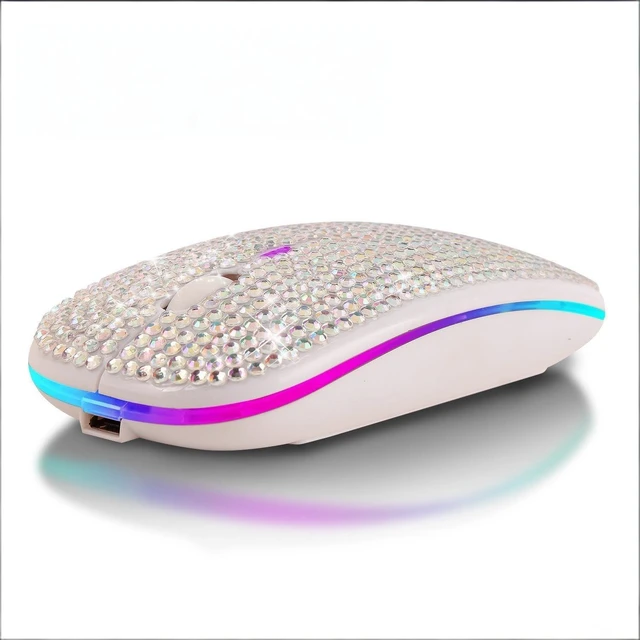 Main image of Dpisuuk Silent Dual Mode Wireless Mouse with Diamond Inlay, Colorful RGB Light, 3 Adjustable Sensitivity Levels, USB C Rechargeable, Suitable for Office Study & Gift (Silver)