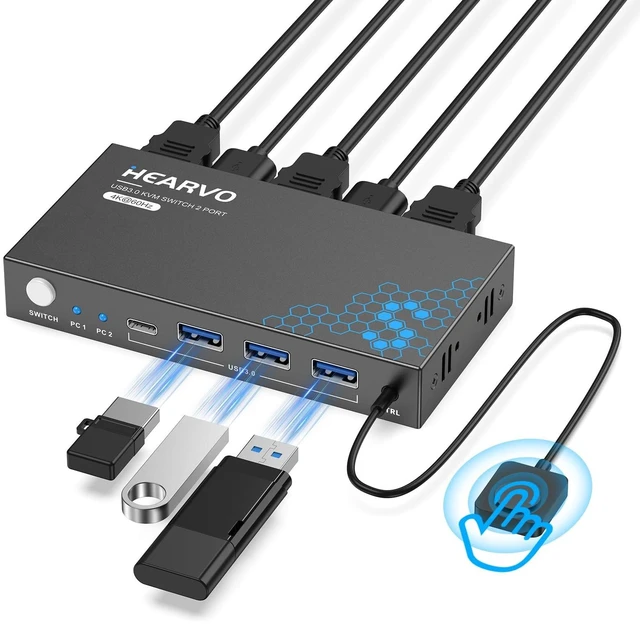Main image of Hearvo USB 3.0 HDMI KVM Switch for 2 Computers 1 Monitor, 4K@60Hz, S7232H
