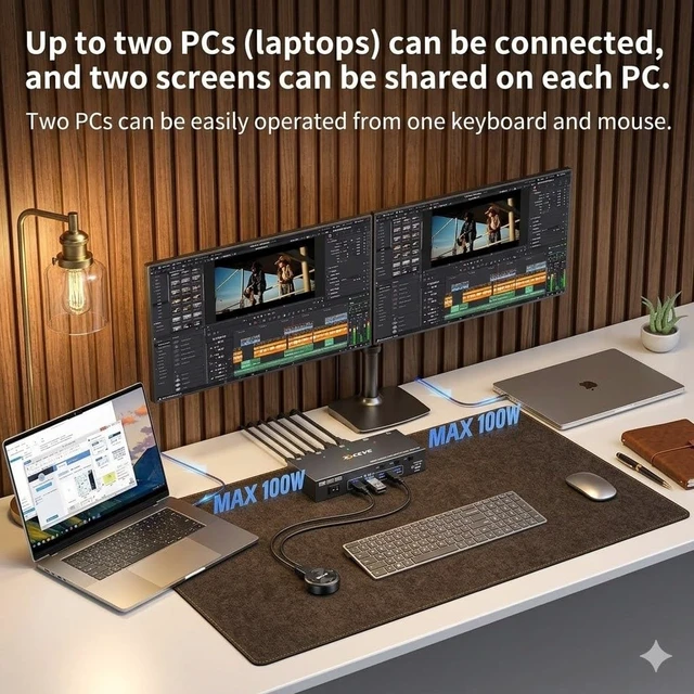 Alt view image 3 of 5 - KVM Switch 2 Monitors 2 Computers, Reyoten Dual Monitors KVM Switch USB C