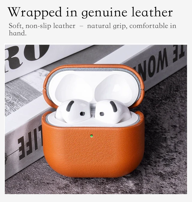 Alt view image 3 of 5 - HanFab Envelop Series - Leather Case for AirPods 5 / AirPods 4 - Brown