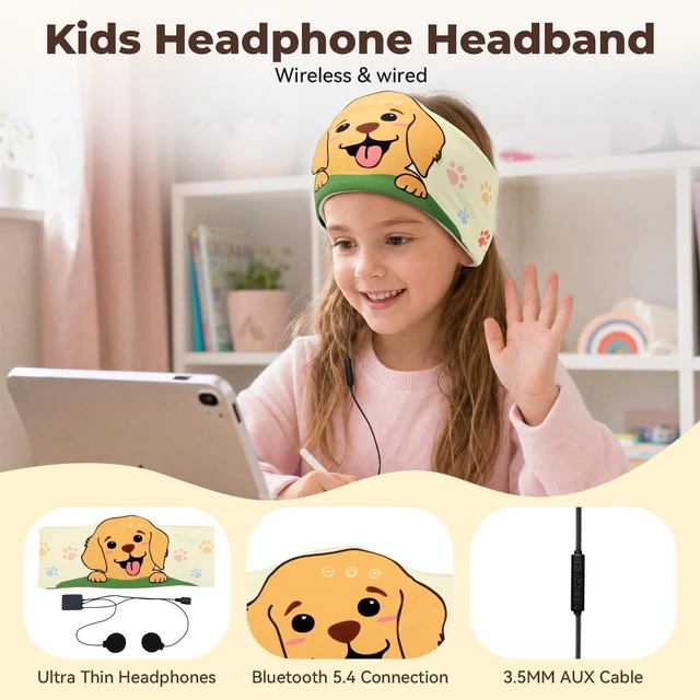 Alt view image 5 of 5 - Toddler Bluetooth Headband Headphones, Soft Kids Sleep Mask Headphones
