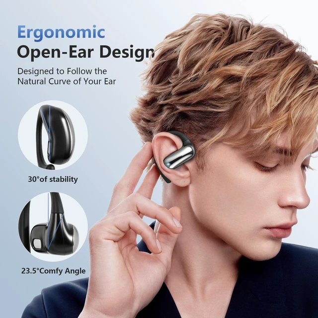 Alt view image 4 of 5 - Open Ear Headphones Wireless Bluetooth 5.4, Over Ear Earbuds with Earhooks, Sports Wireless Earbuds,Lightweight Running Headphones for Workout, Cycling,Translation Earbuds,Black YYK-Q65-