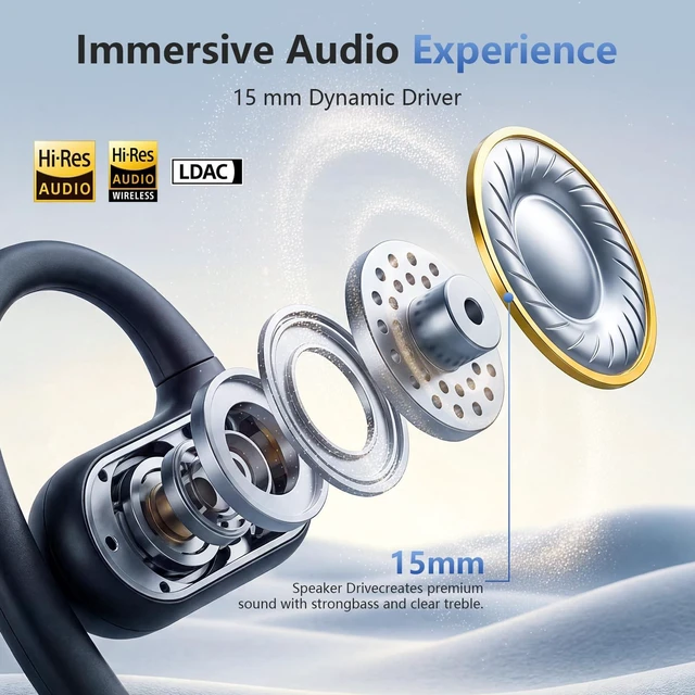 Alt view image 3 of 5 - Open Ear Headphones Wireless Bluetooth 5.4, Over Ear Earbuds with Earhooks, Sports Wireless Earbuds,Lightweight Running Headphones for Workout, Cycling,Translation Earbuds,Black YYK-Q65-