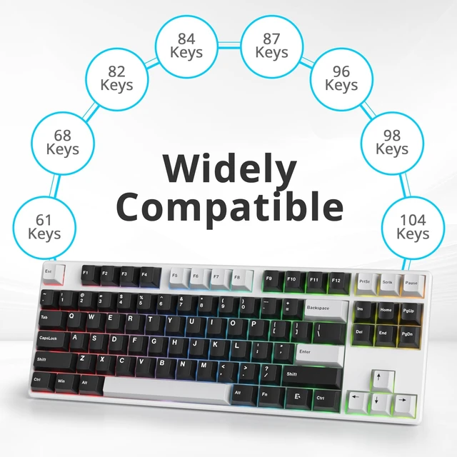 Alt view image 2 of 5 - Fogruaden White on Black Keycaps, Cherry Profile PBT Doubleshot keycaps, Minimalist Style Black and White Keycap, 168 Keys Custom Keycaps for Mechanical Keyboard(WOB)