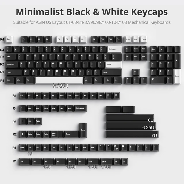 Alt view image 4 of 5 - Fogruaden White on Black Keycaps, Cherry Profile PBT Doubleshot keycaps, Minimalist Style Black and White Keycap, 168 Keys Custom Keycaps for Mechanical Keyboard(WOB)