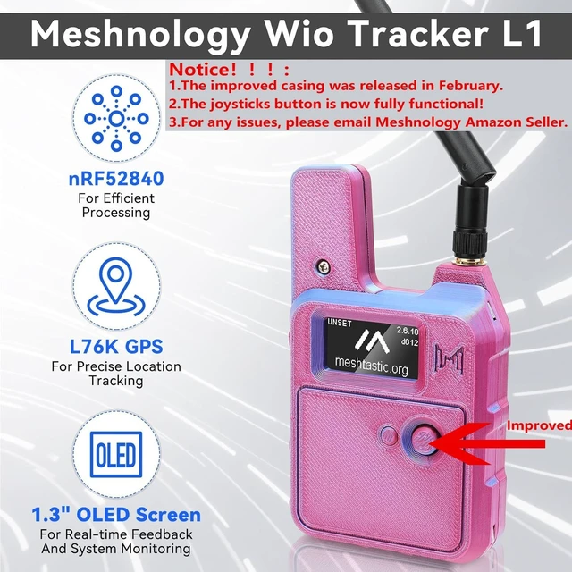 Alt view image 2 of 5 - Meshnology Wio Tracker L1 Board + 3000mAh Battery + Case Set with SX1262 nRF52840 Blue Tooth GPS 1.3" OLED Display Battery Type-C Solar for Ar duino Meshtastic LoRa AIoT (Upgraded N37, Purple)