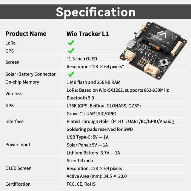 Alt view image 5 of 5 - Meshnology Wio Tracker L1 Board + 3000mAh Battery + Case Set with SX1262 nRF52840 Blue Tooth GPS 1.3" OLED Display Battery Type-C Solar for Ar duino Meshtastic LoRa AIoT (Upgraded N37, Purple)